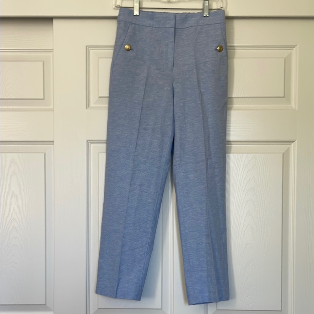 NWT J. Crew Blue Tapered Linen-Cotton Blend Sailor Dress Pants Women's Size 0